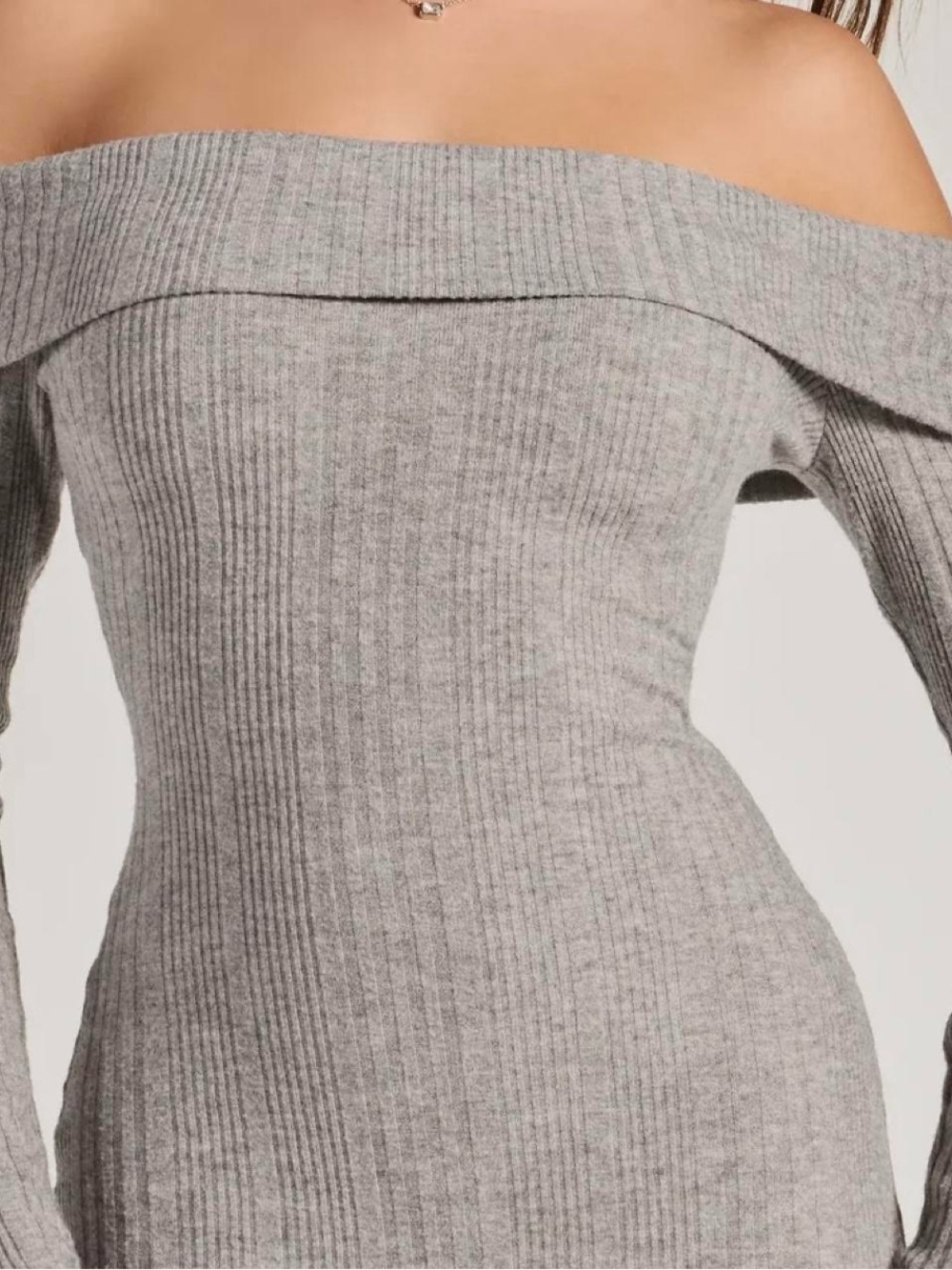 Say What? Ribbed Off-the-Shoulder Sweater Dress in Gray